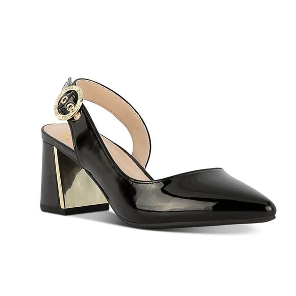 New Jones New York Candree Block Heel Slingback Pumps Black Patent 9.5M - Picture 1 of 11